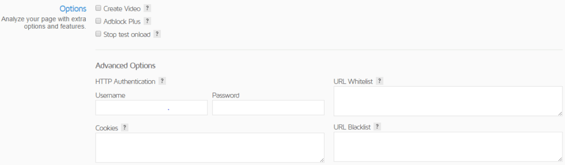 GTmetrix ekstra seçenekler