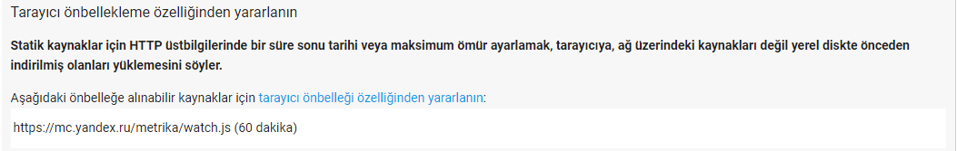 Tarayıcı Önbellekleme Özelliğinden Yararlanın uyarısı