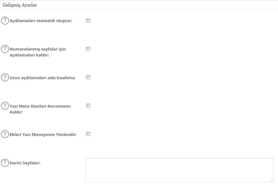 all in one seo gelişmiş ayarlar