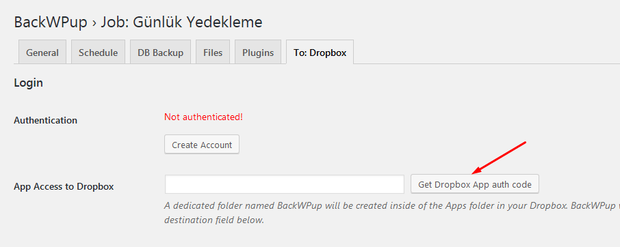 dropbox backwpup bağlama