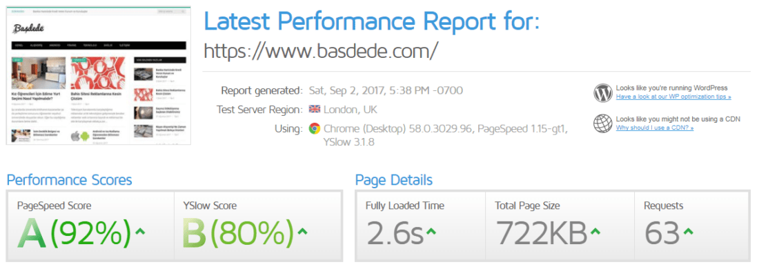 Gtmetrix chrome testi