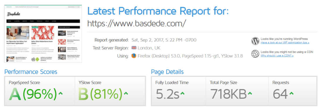 GTmetrix FireFox puanı
