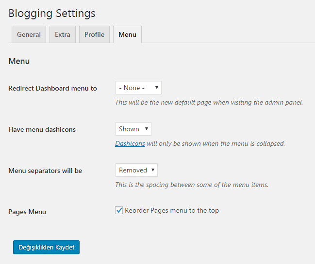 blogging menu ayarı