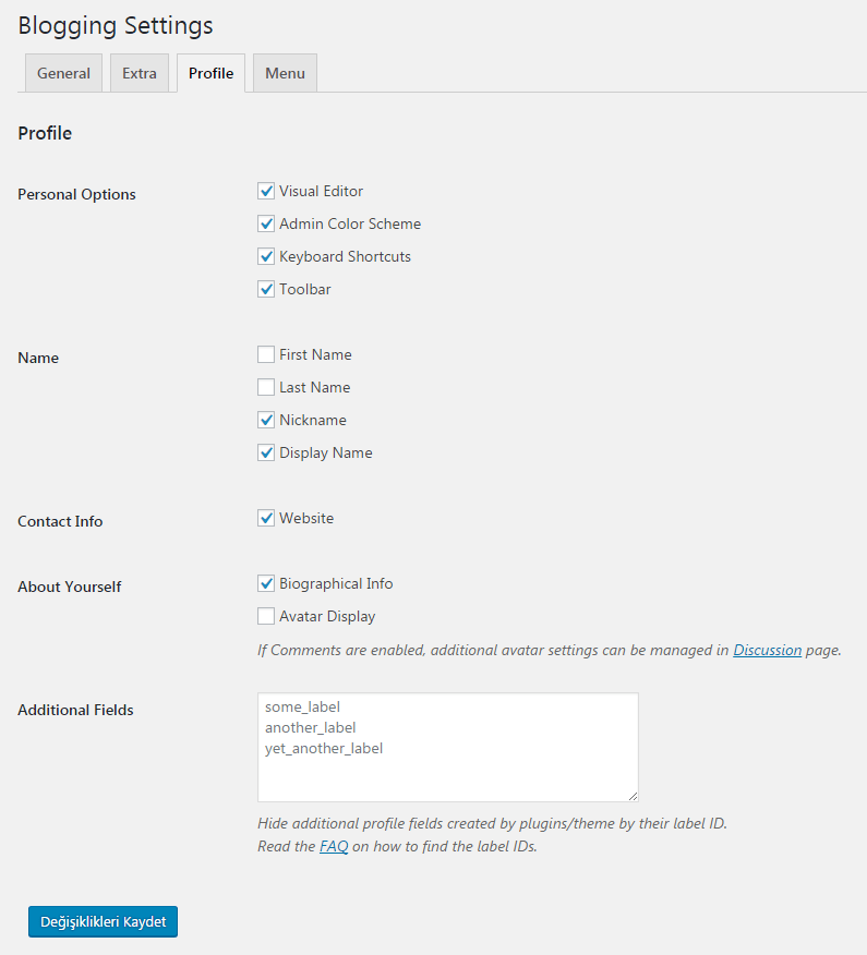 blogging profile ayarları
