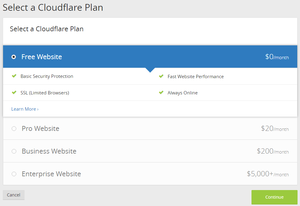 cloudflare paket seçimi