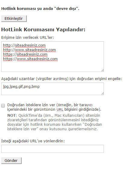 cpanel hotlink korumasi