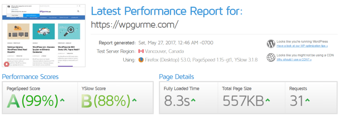 gtmetrix wpgurme testi