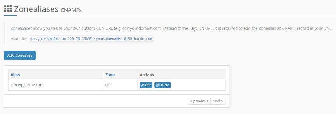 keycdn subdomain ekleme