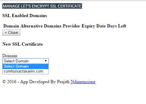 lets encrypt cpanel ssl alan adi secimi
