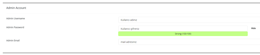 softaculous wordpress admin hesabi