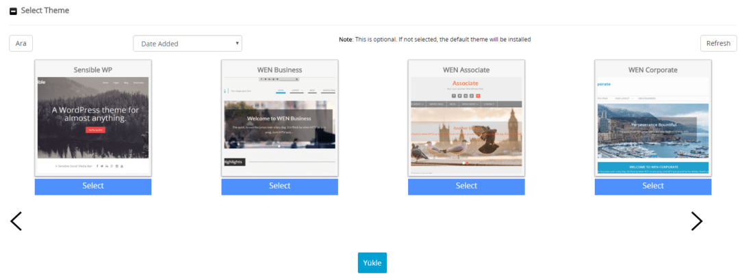 softaculous wordpress tema secme ve yukleme