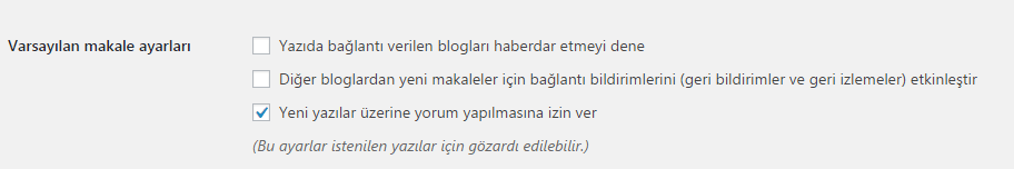 varsayılan makale ayarı