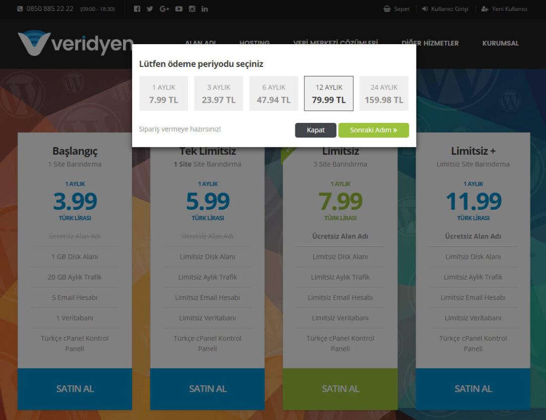 veridyen wordpress hosting odeme suresi