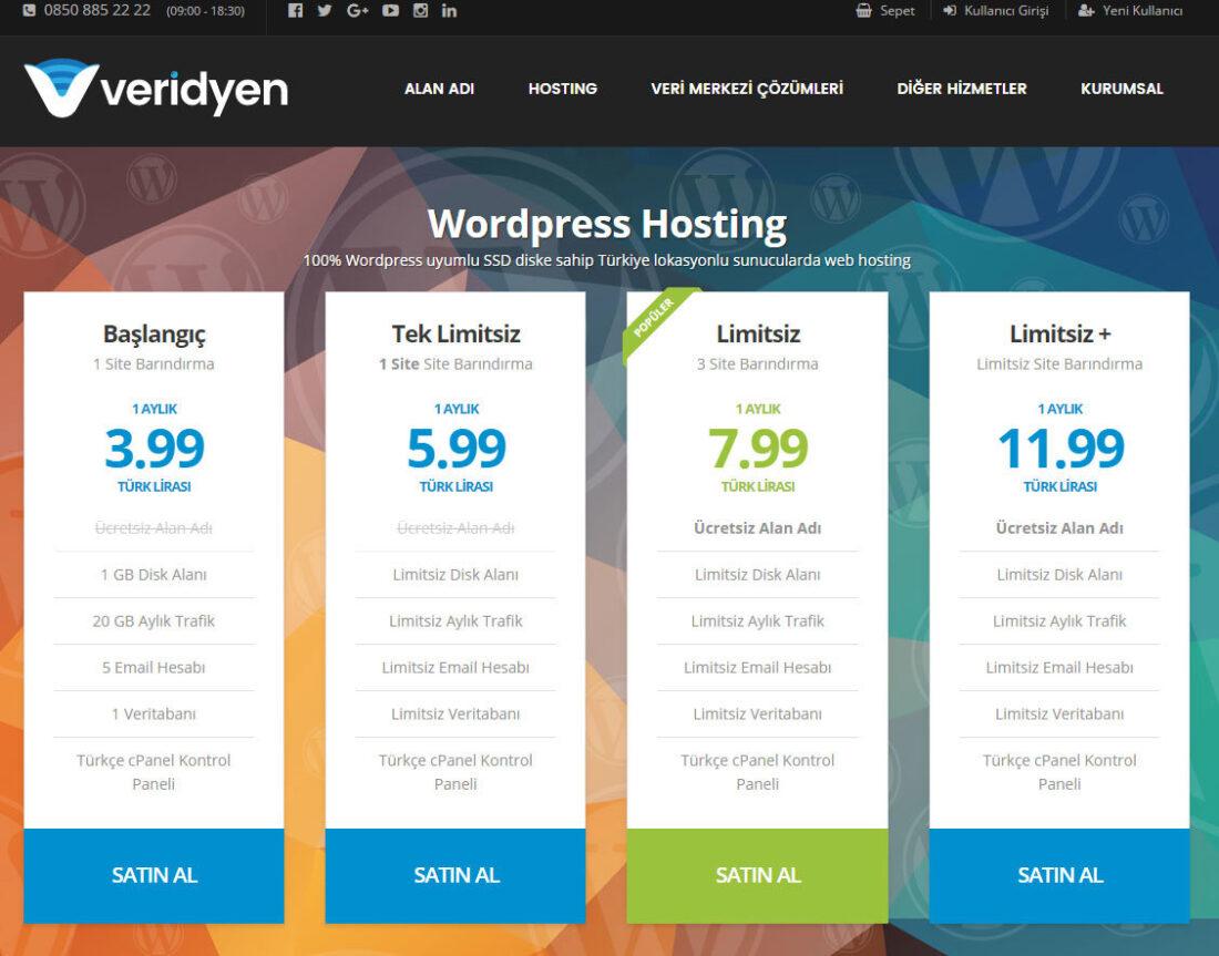 veridyen wordpress hosting paketleri