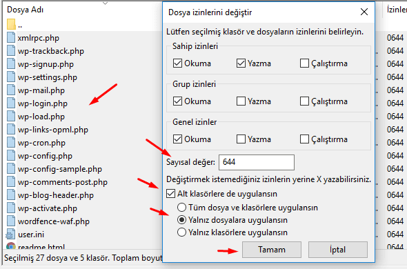 WordPress chmod dosya izinleri nasıl olmalı