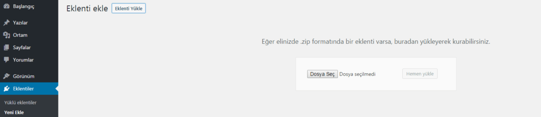 wordpress eklenti yükle alanı