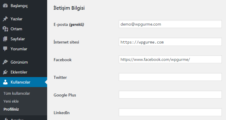 wordpress kullanici profili sosyal medya