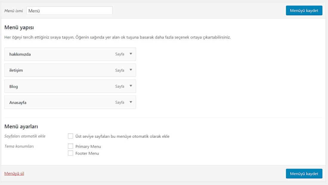 wordpress menu sablonu