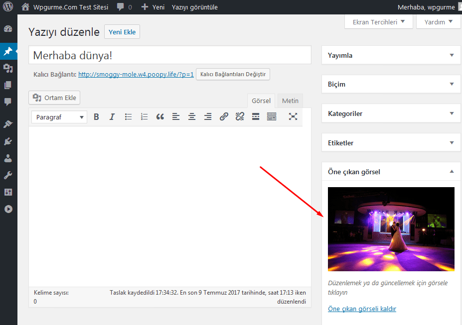 WordPress öne çıkan görsel yazıda nerde görünür
