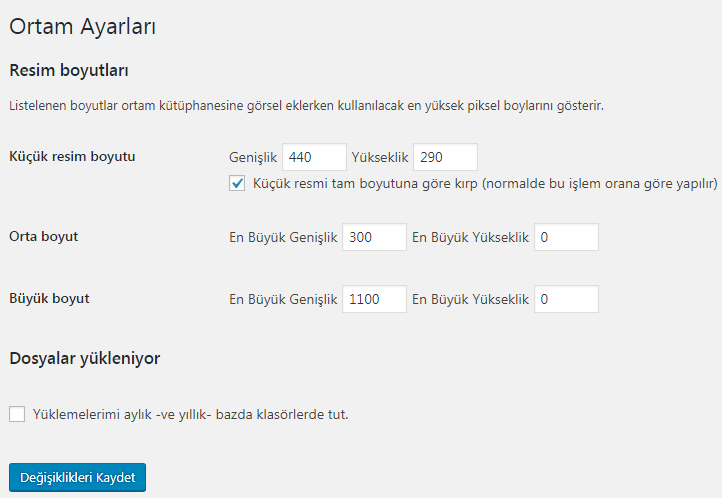 wordpress ortam ayarları