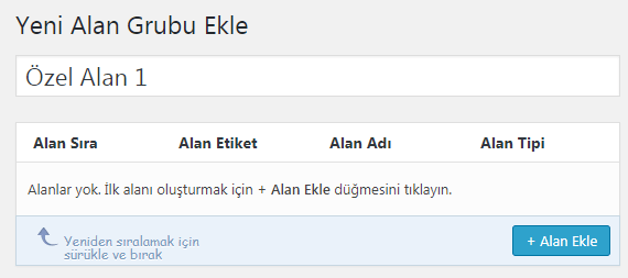 wordpress özel alan grubu ekleme