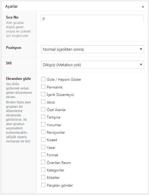 wordpress ozel alan siralamasi