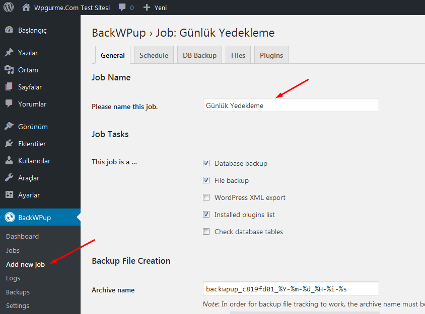 backwpup wordpress yedekleme