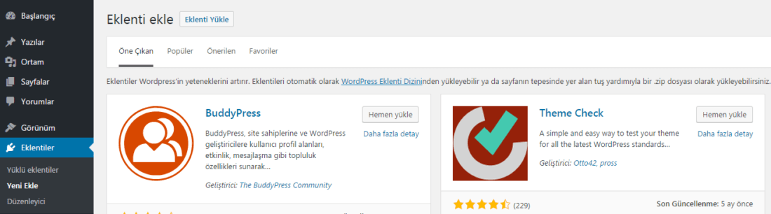 wordpress yeni eklenti ekle