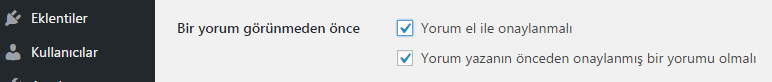 wordpress yorum elle onaylanmali