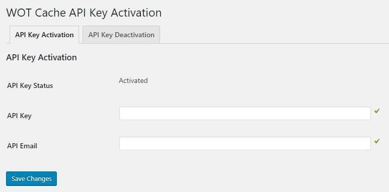 WOT Cache API Key Activation