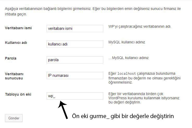 wp db ayarları