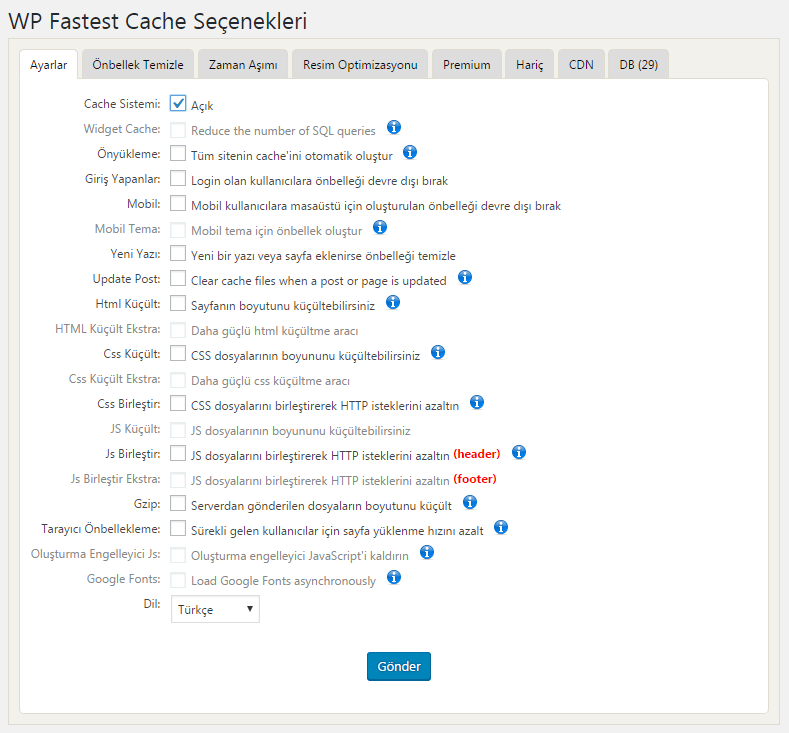 wp fastest cache sistemi acik