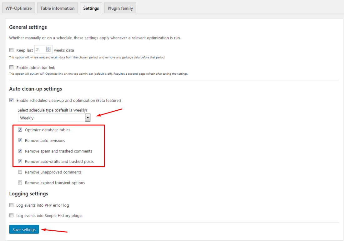 wp-optimize ayarları