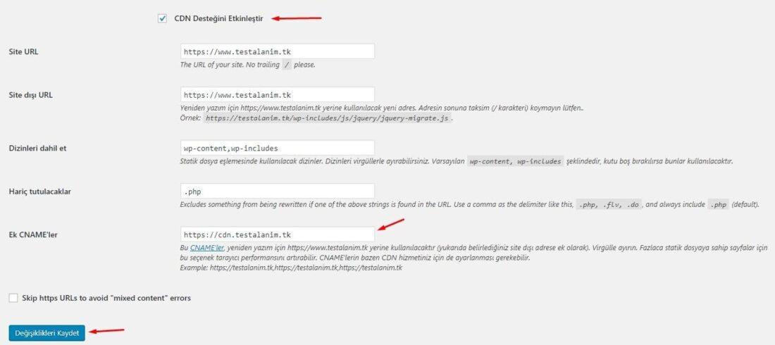 WP Super Cache CDN kurulumu