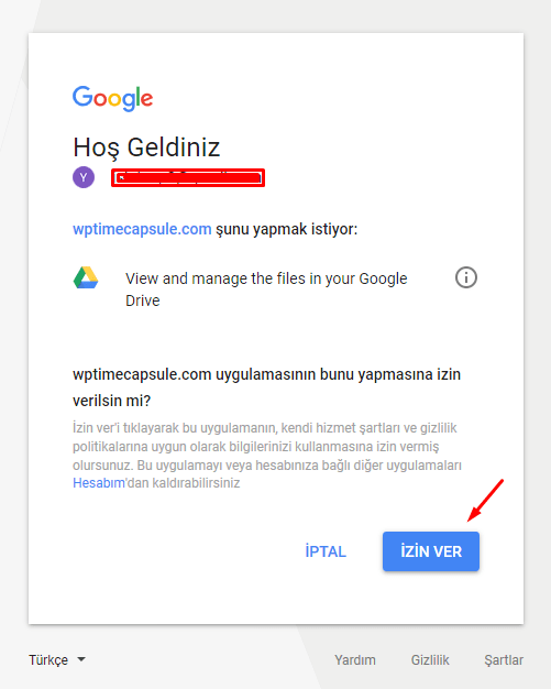 wp time capsule google erişimi