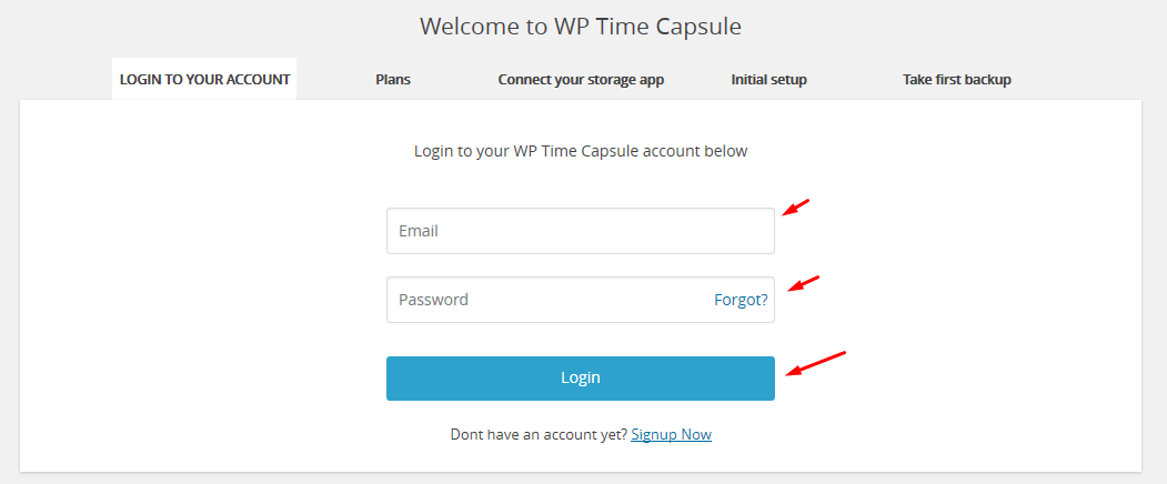 wp time capsule wordpress login