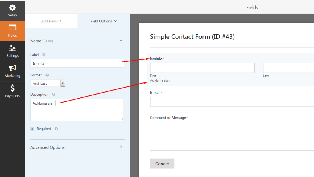 wpforms düzenleme ve sonuçları