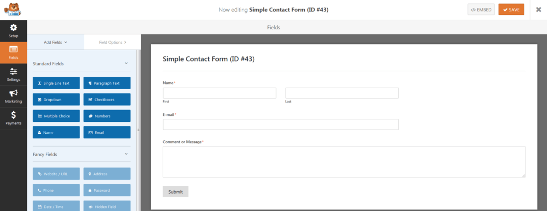 wpforms şablon düzenleme ekranı