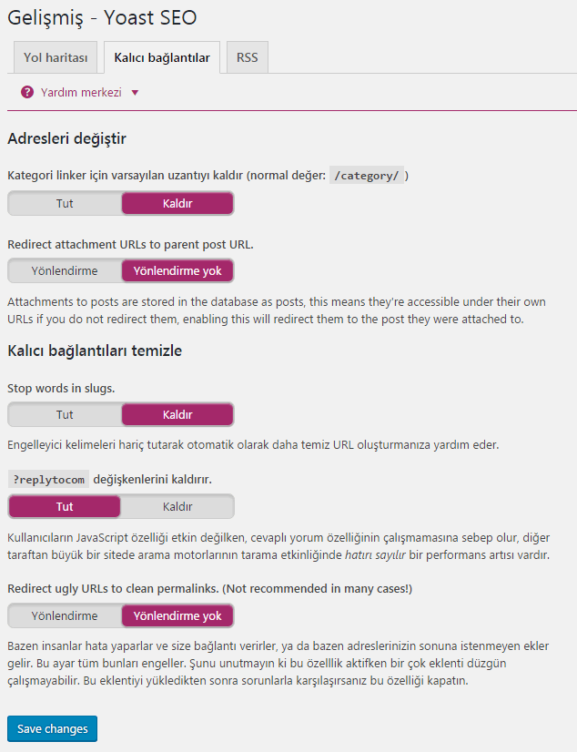 yoast seo gelismis kalici baglantilar
