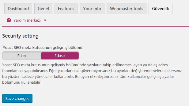 yoast seo guvenlik ayari