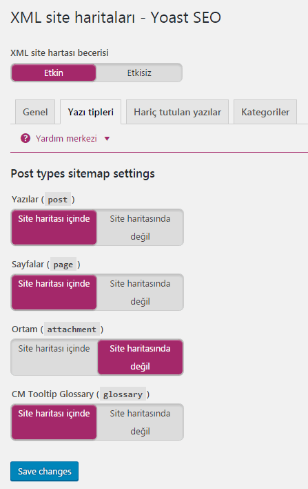 yoast seo xml site haritalari yazi tipleri